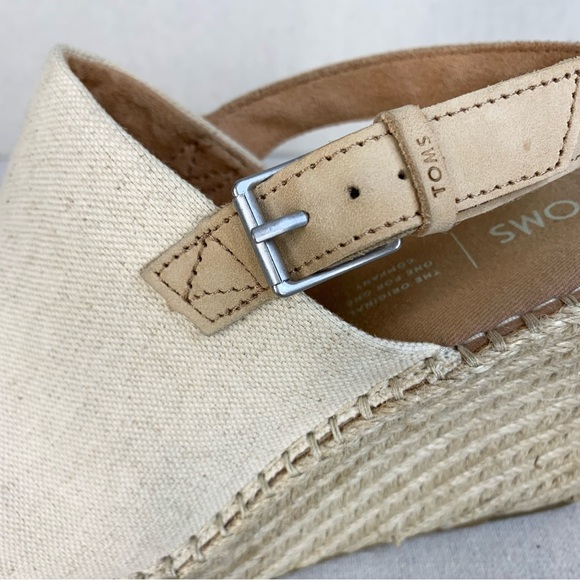 Toms - Monica Classic Linen/Leather Wedge Slingback Espadrille Sandal - Size 10 - Picture 9 of 11